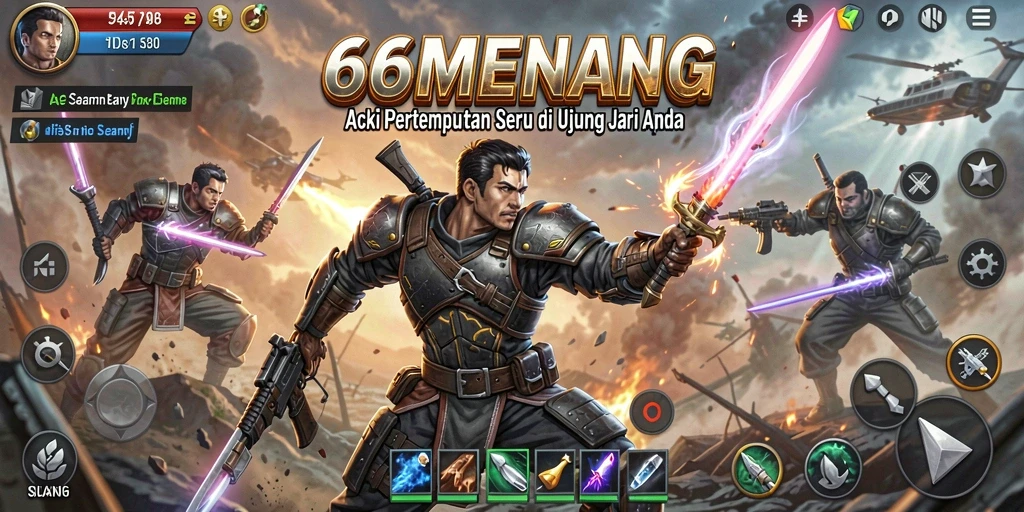 Tangkapan layar 66MENANG menampilkan aksi pertempuran yang mendebarkan.