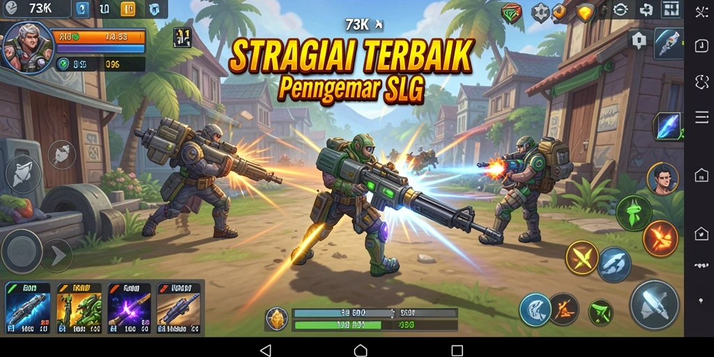 Tangkapan layar utama 73K menampilkan aksi pertempuran strategis yang mendebarkan.