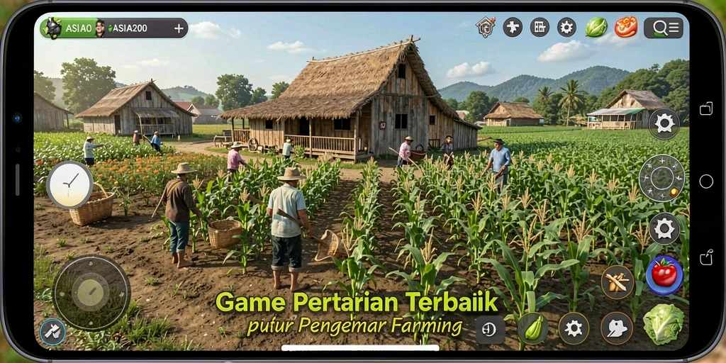 Tampilan gameplay <strong>ASIA200</strong> dengan aktivitas pertanian yang seru.