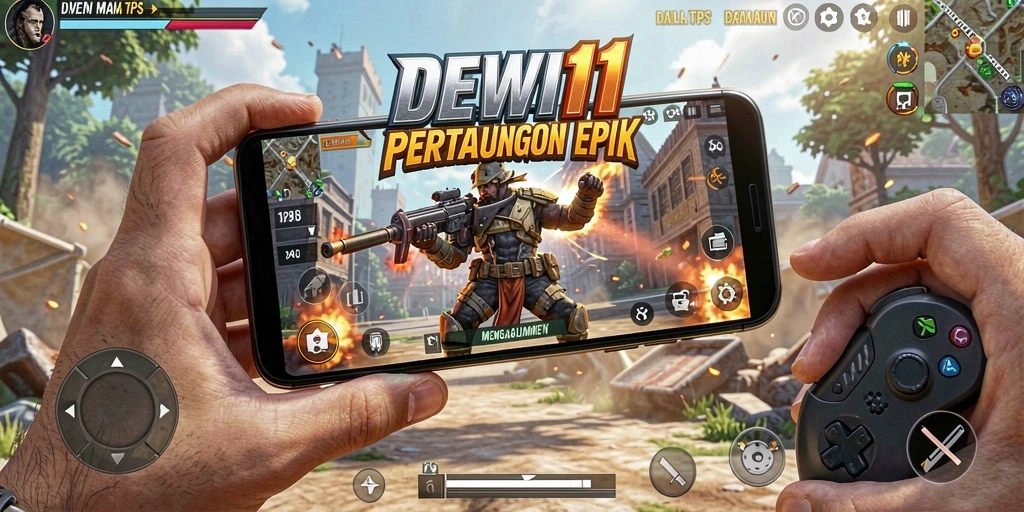 Tangkapan layar utama DEWI11 menampilkan aksi seru dalam gameplay TPS.