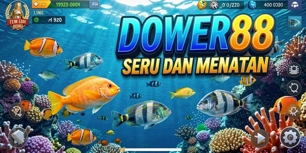 Screenshot utama DOWER88 menampilkan aksi menembak ikan yang seru.
