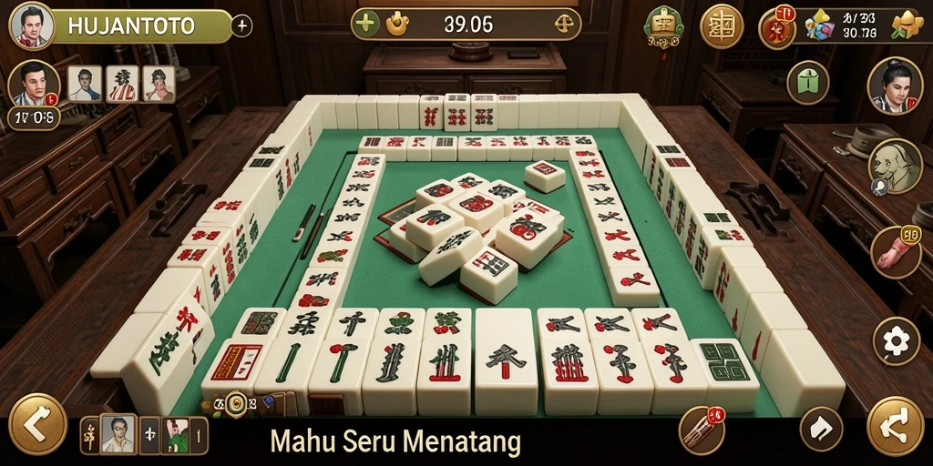 Tampilan gameplay seru dari HUJANTOTO dengan elemen Mahjong.