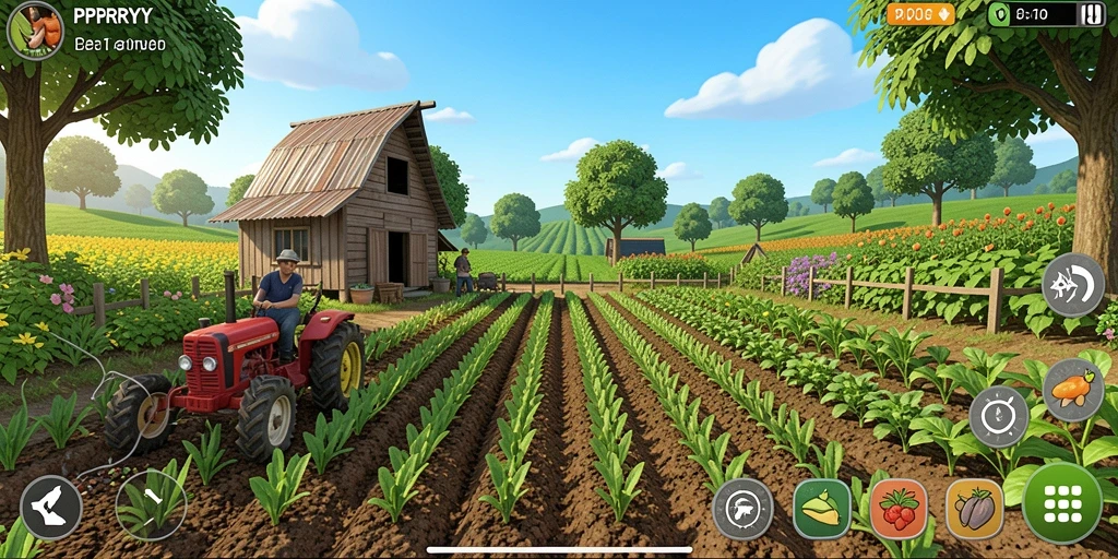 Tangkapan layar dari gameplay <strong>PPRRYY</strong> yang menampilkan aktivitas bertani yang seru.