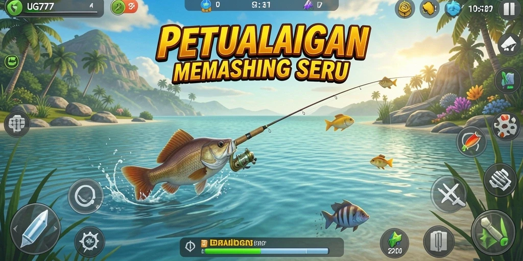 Screenshot menampilkan gameplay mendebarkan dalam UG777 saat memancing berbagai jenis ikan.