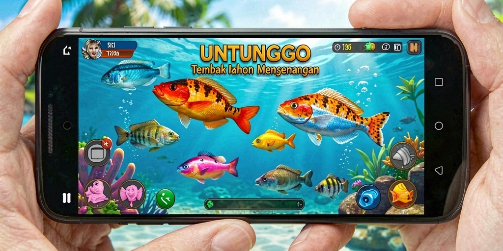 Tampilan gameplay UNTUNGGO saat memburu ikan di lautan.